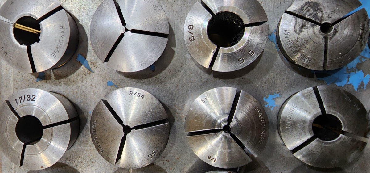 5C collets with size markings viewed from top