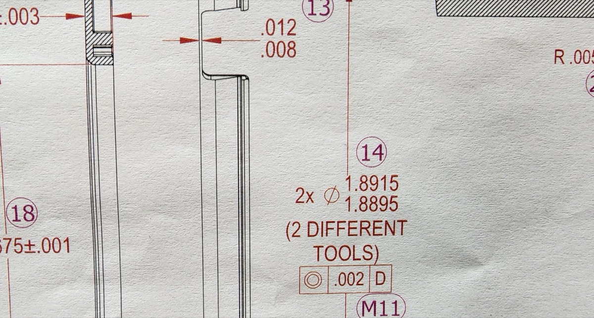 Precision GD&T blueprint detail showing tolerance callouts