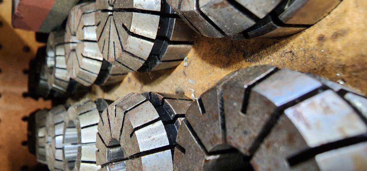Precision collets viewed from the side showing segmented grip